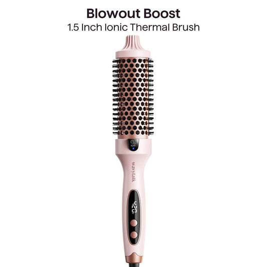 Wavytalk Blowout Boost Ionic Thermal Brush 1 1/2 Inch with LED Display, 300℉-420℉ for Different Hair Types, 120-240V Universal Voltage